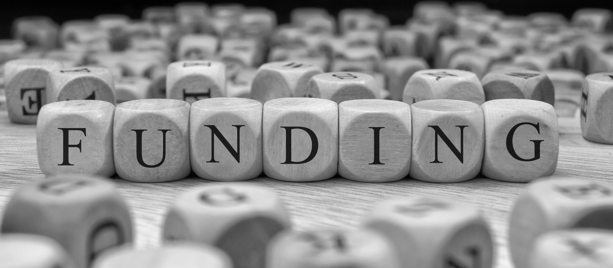 Wood blocks that spell Funding