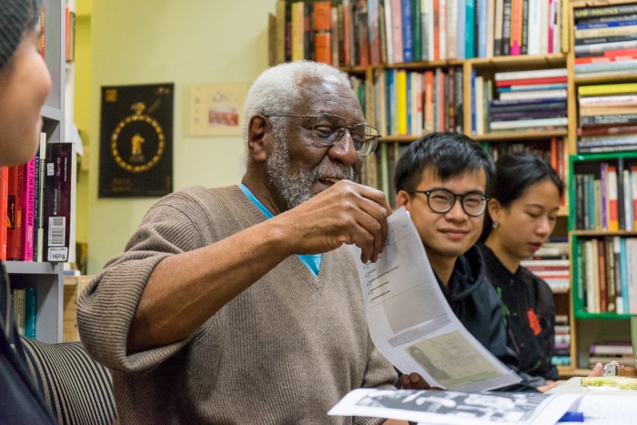 Black Panther Party elder and early member of the Black Prisoners Caucus Mark Cook speaking in Hong Kong