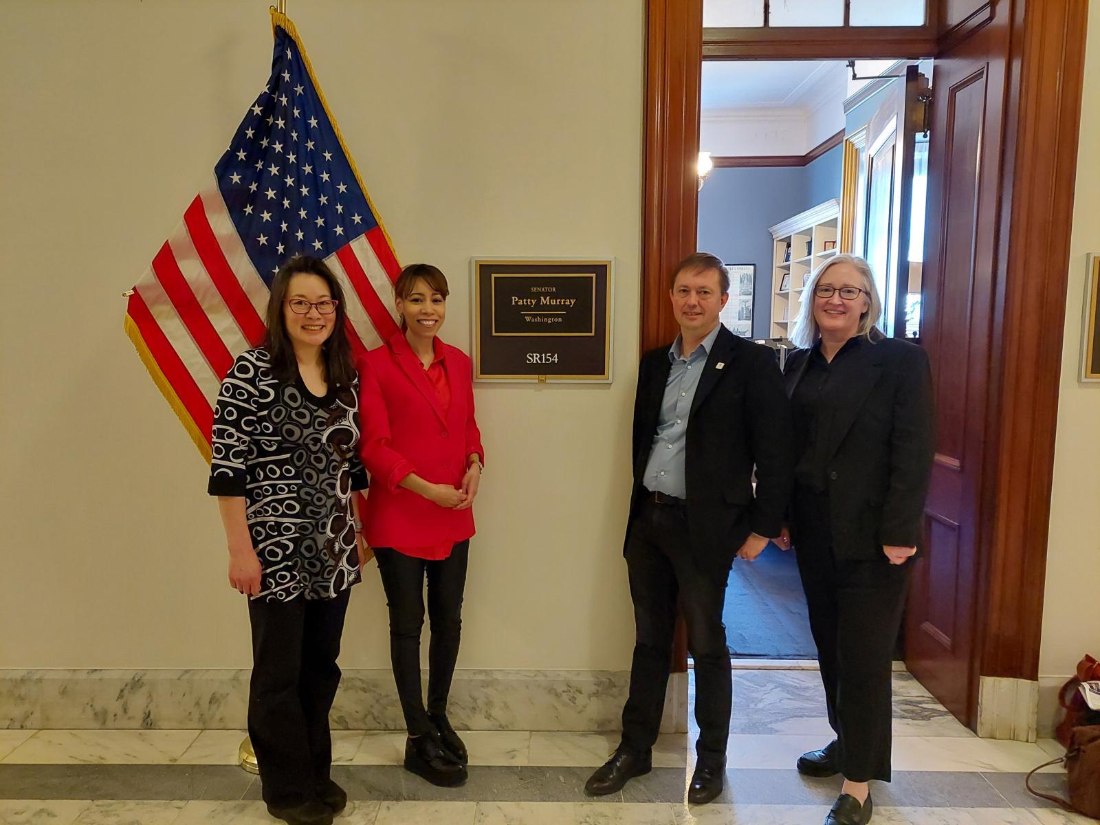 Michelle Lui, Habiba Ibrahim, Todd Butler, and Courtney Meehan in front of senator Patty Murray's office