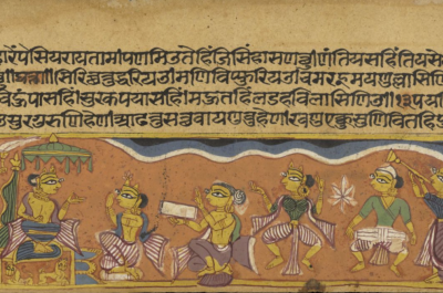 Excerpt from the Jain manuscript "Unhappy Yaśodhara does his duty"