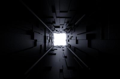 A white square surrounded by dark walls.