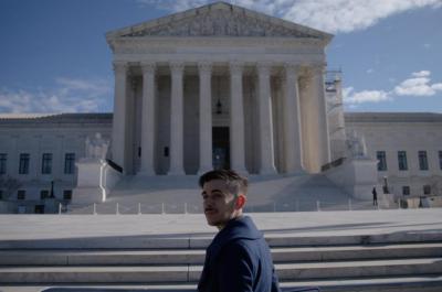 Chase Strangio in front of the Supreme Court in D.C.