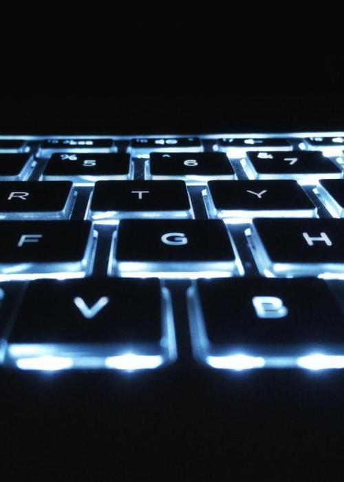 Backlit keys on a keyboard.