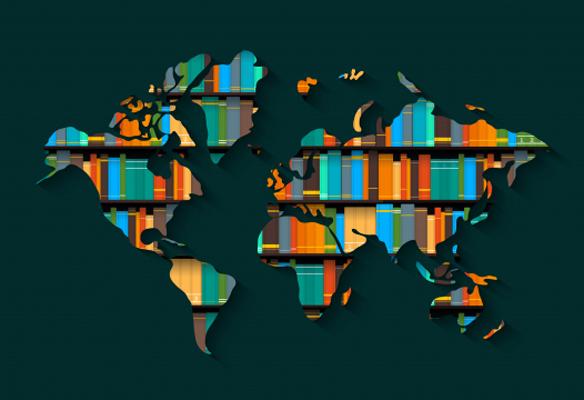 Illustration of continents made out of books