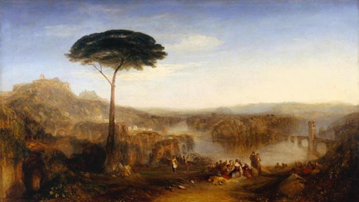 Painting of a large tree in the countryside named Childe Harold's Pilgrimage by Joseph Mallord William Turner.