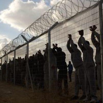 Protest by detained African asylum seekers in Holot detention facility in Israel, 2014.