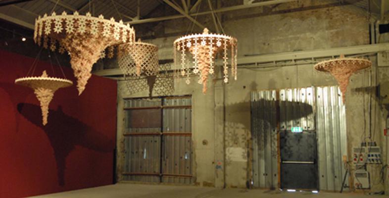 Art installation of chandelier sculptures by Hema Upadhyay