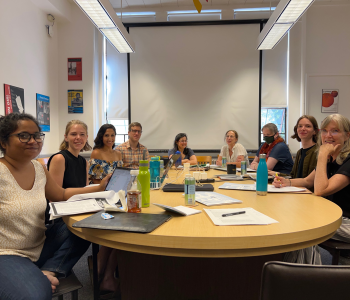 Participants of the workshop at work deciphering manuscripts in Smith Hall seminar room on July 6, 2022. Photo courtesy Sabeena Shaikh.