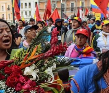 Photo of indigenous feminists at the frontline of political protests to protect the Amazon Rainforest, 2015.