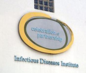 Sign for the Infectious Diseases Institute headquarters in Kampala, Uganda