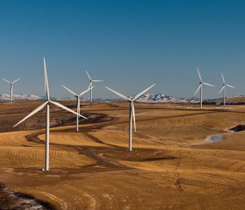 An aerial view of a wind farm in Power County, Idaho 