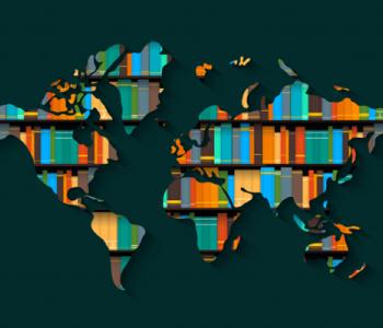 Illustration of continents made out of books