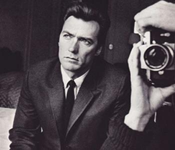 Black and white photo of actor Clint Eastwood from the 1970s, taken by photographer Duane Michals 