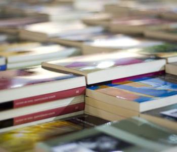 Stacks of books at a book fair